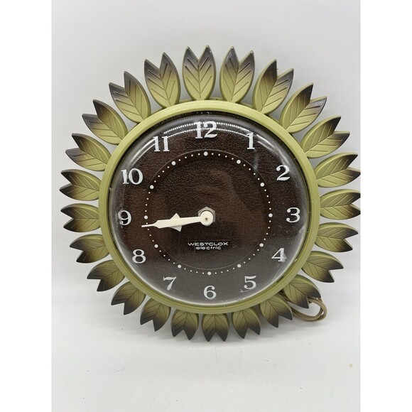 Vintage Westclox Electric Wall Clock Green Leaf MCM Floral Flower READ DESCRIP! - Picture 8 of 13